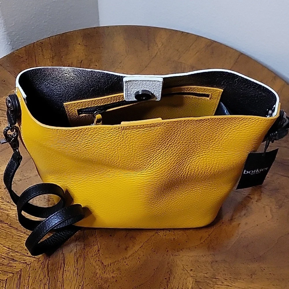 botkier Convertible Bucket Leather Bag, Turmeric Combo, NWT